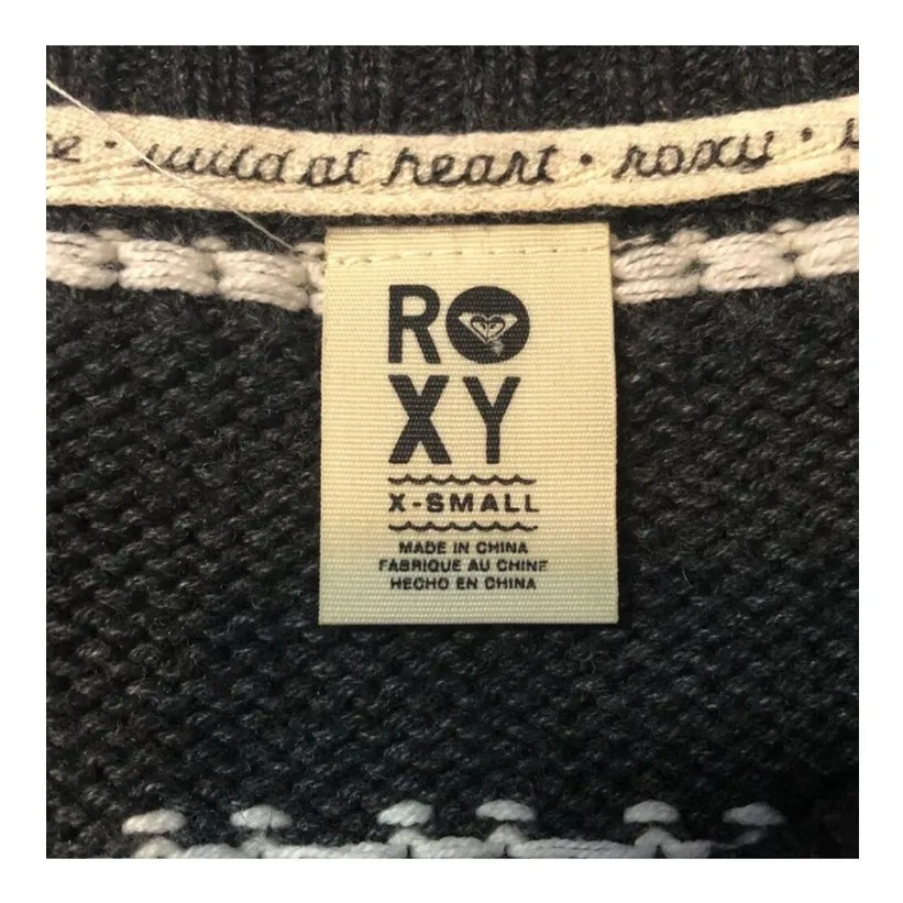 Roxy Dark Gray & White Open Knit Sweater Dress Scoop Neck XS - Image 4