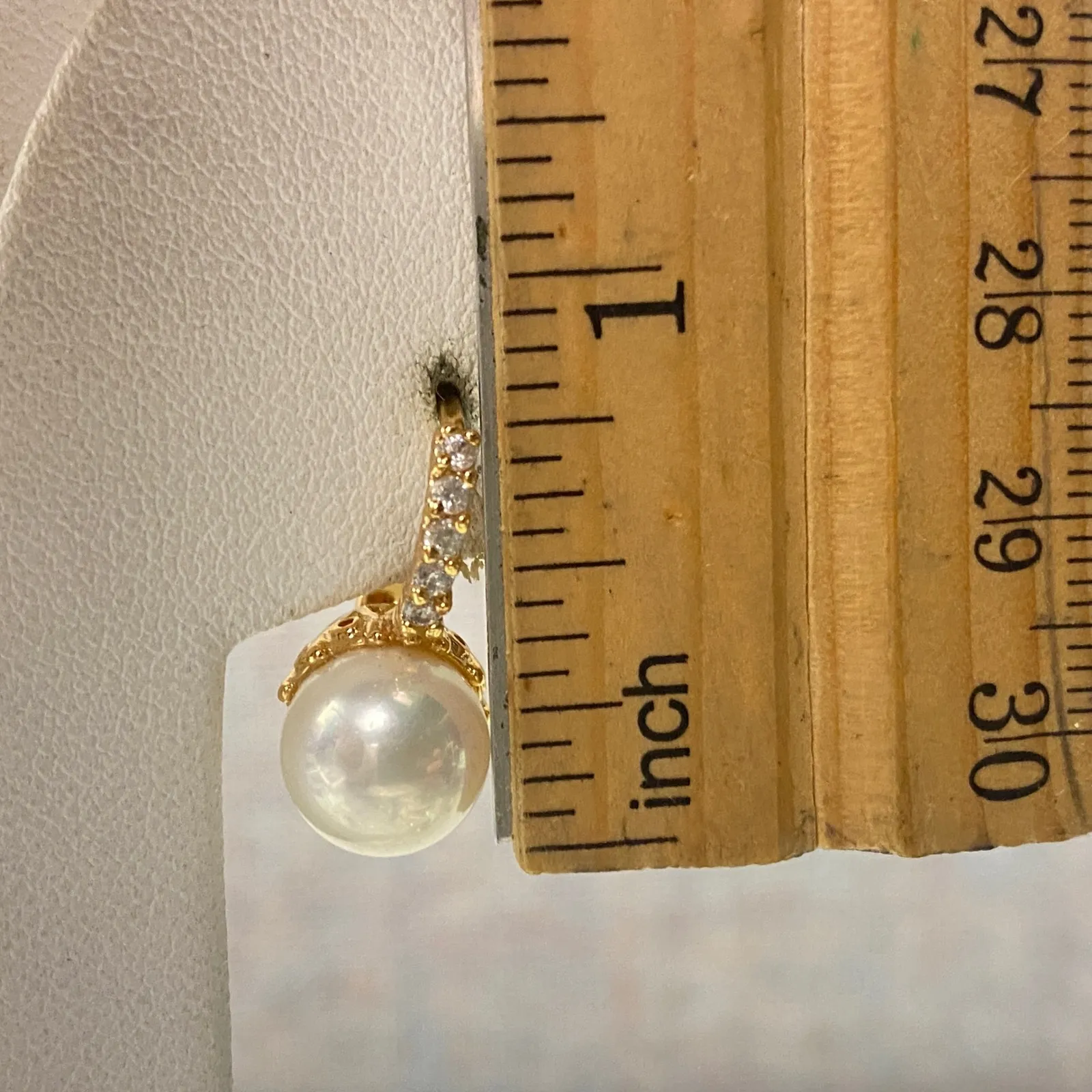 Gold Plated Faux Pearl Accents Leverback Drop Earrings Elegant Gift White - Image 7