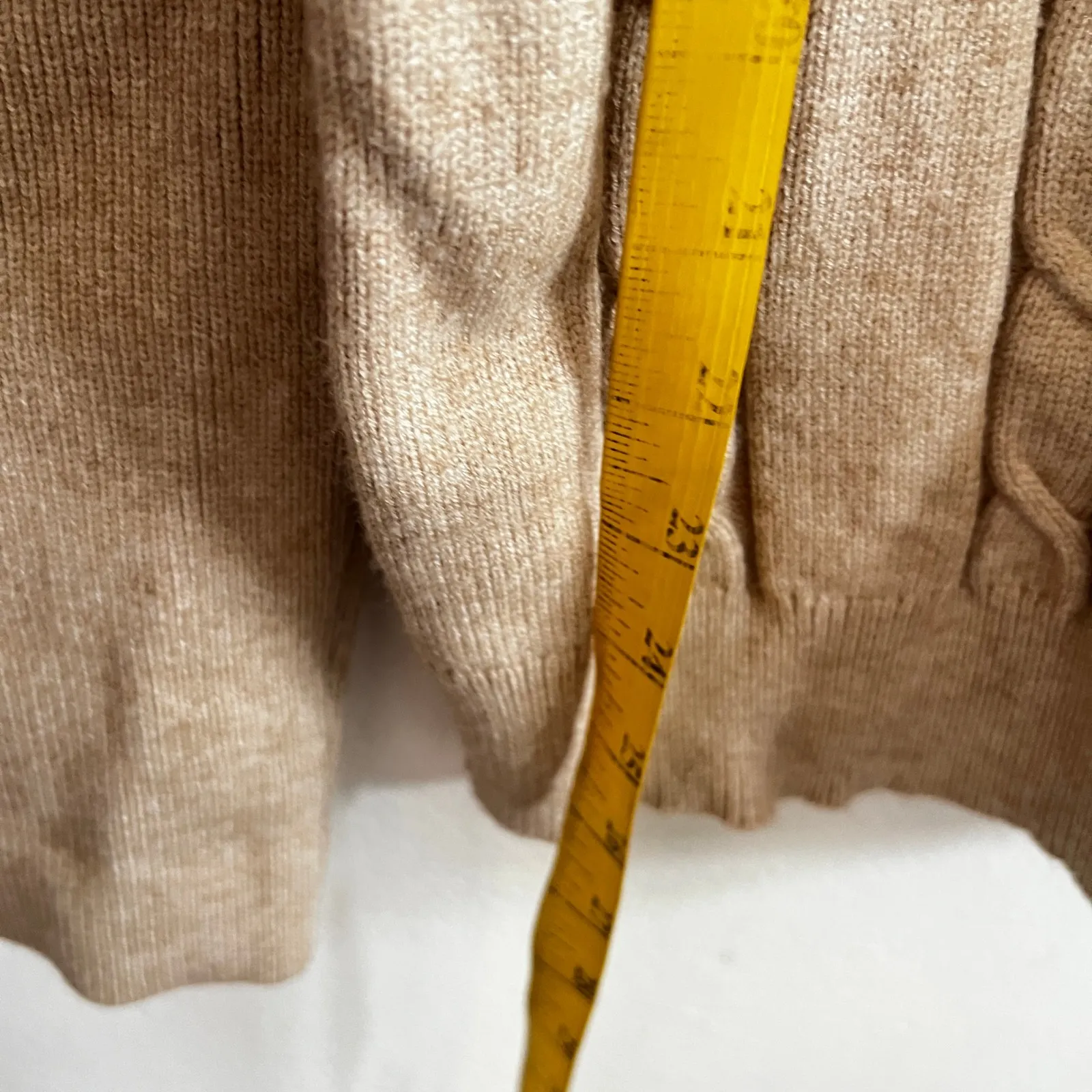 Beige Cable Knit Sweater Women's Cozy Pullover Classic Neutral Winter Medium Tan - Image 3