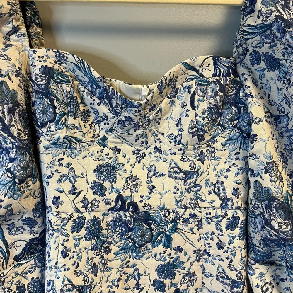 Akira Dress Blue Floral Time Flies Mini Dress w/ Puff Sleeves Sz S EUC - Image 6