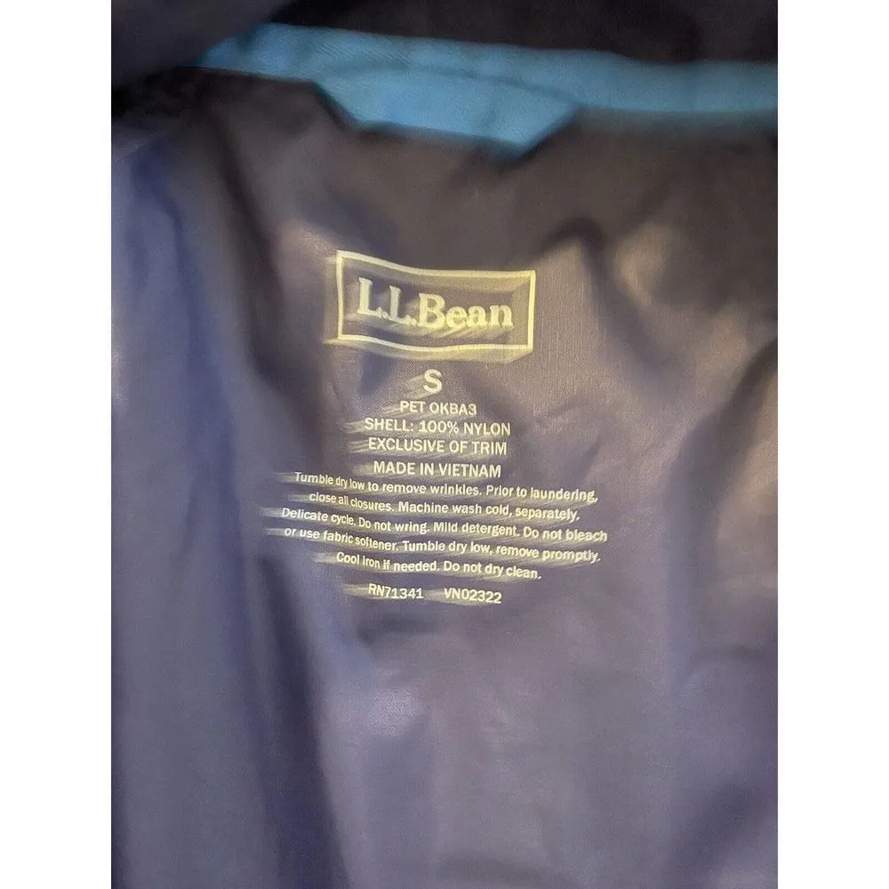 LL BEAN Women's Lightweight Windbreaker Small Nylon Rain Jacket Blue Hidden Hood - Image 4