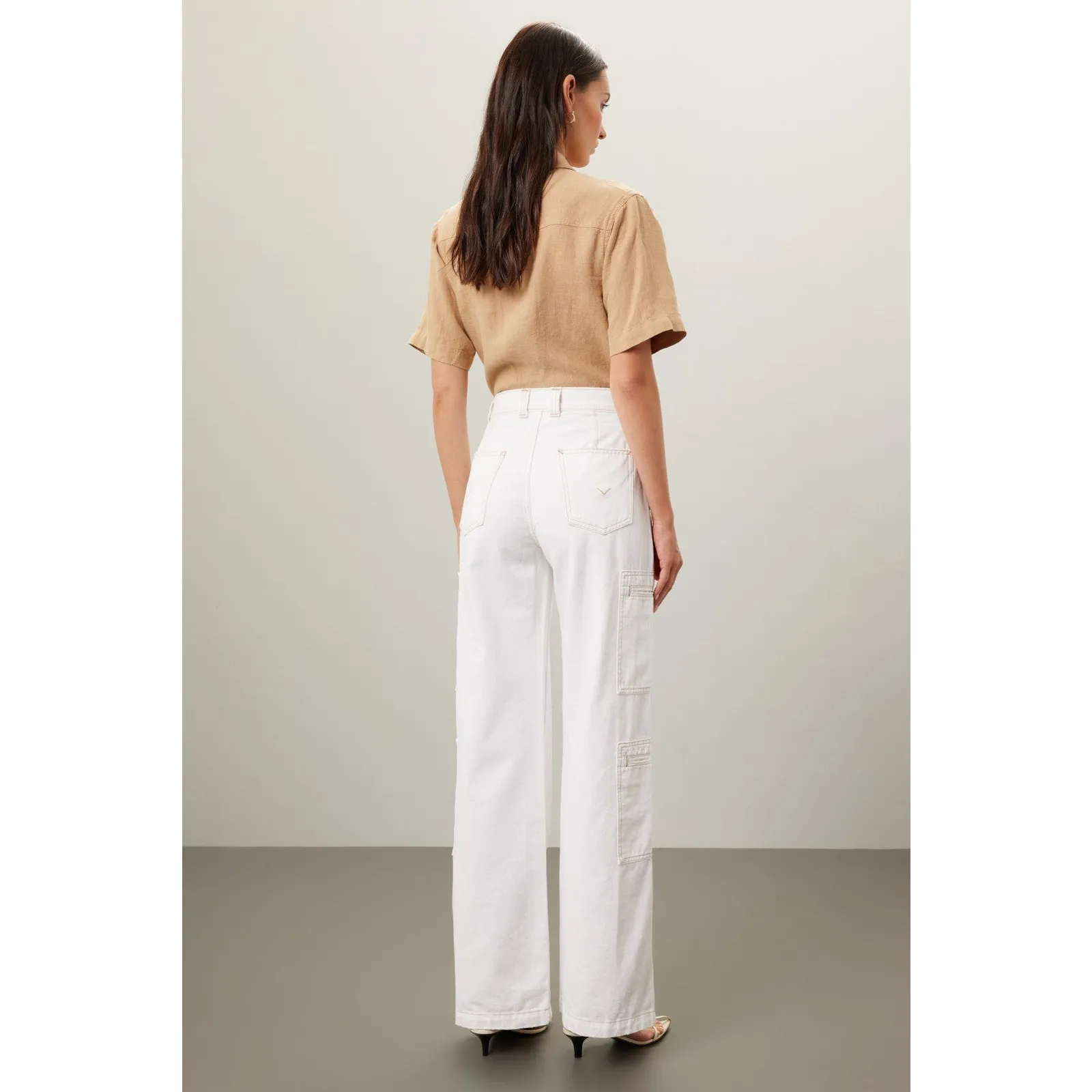 Hudson Cream High-Rise Welt Pocket Cargo Wide Leg Utility Jeans Size 28 - Image 3