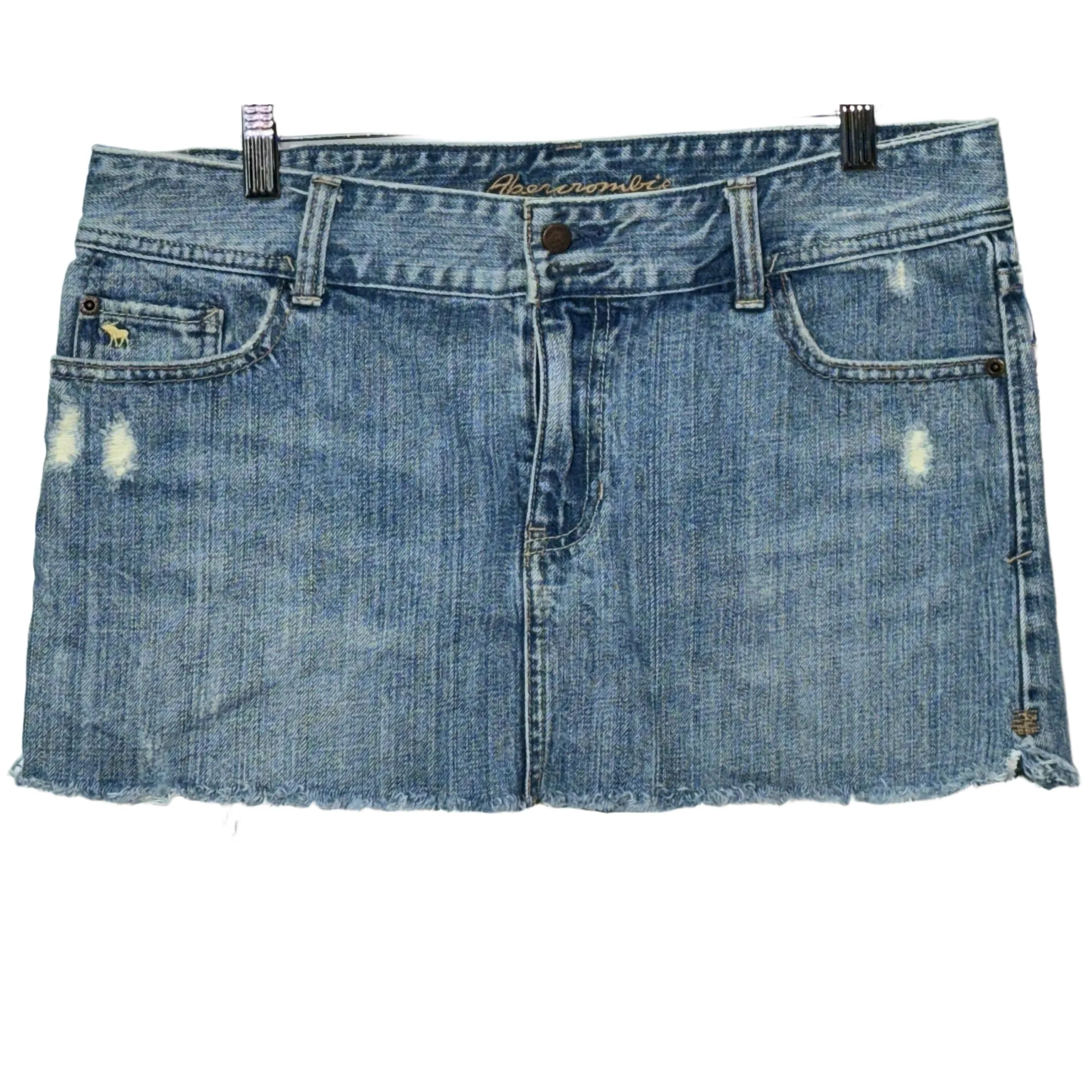 NEW Abercrombie & Fitch Blue Denim Distressed Cotton Mini Jean Skirt Size 10 - Image 2