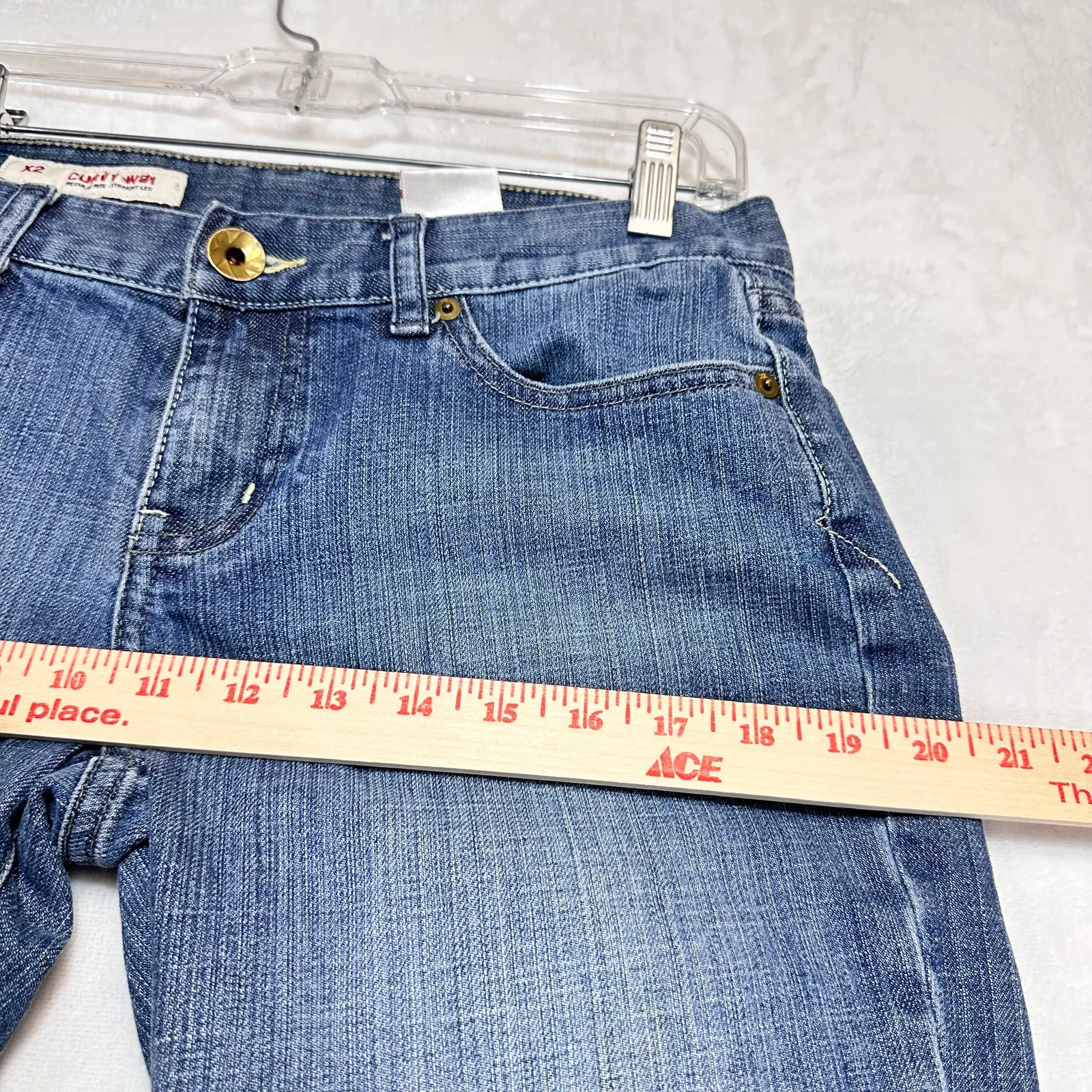 Y2K X2‎ Jeans Curvy Lowrider Denim Cute Babydoll 90s 00s Sz Medium/6 31 Waist Blue - Image 13