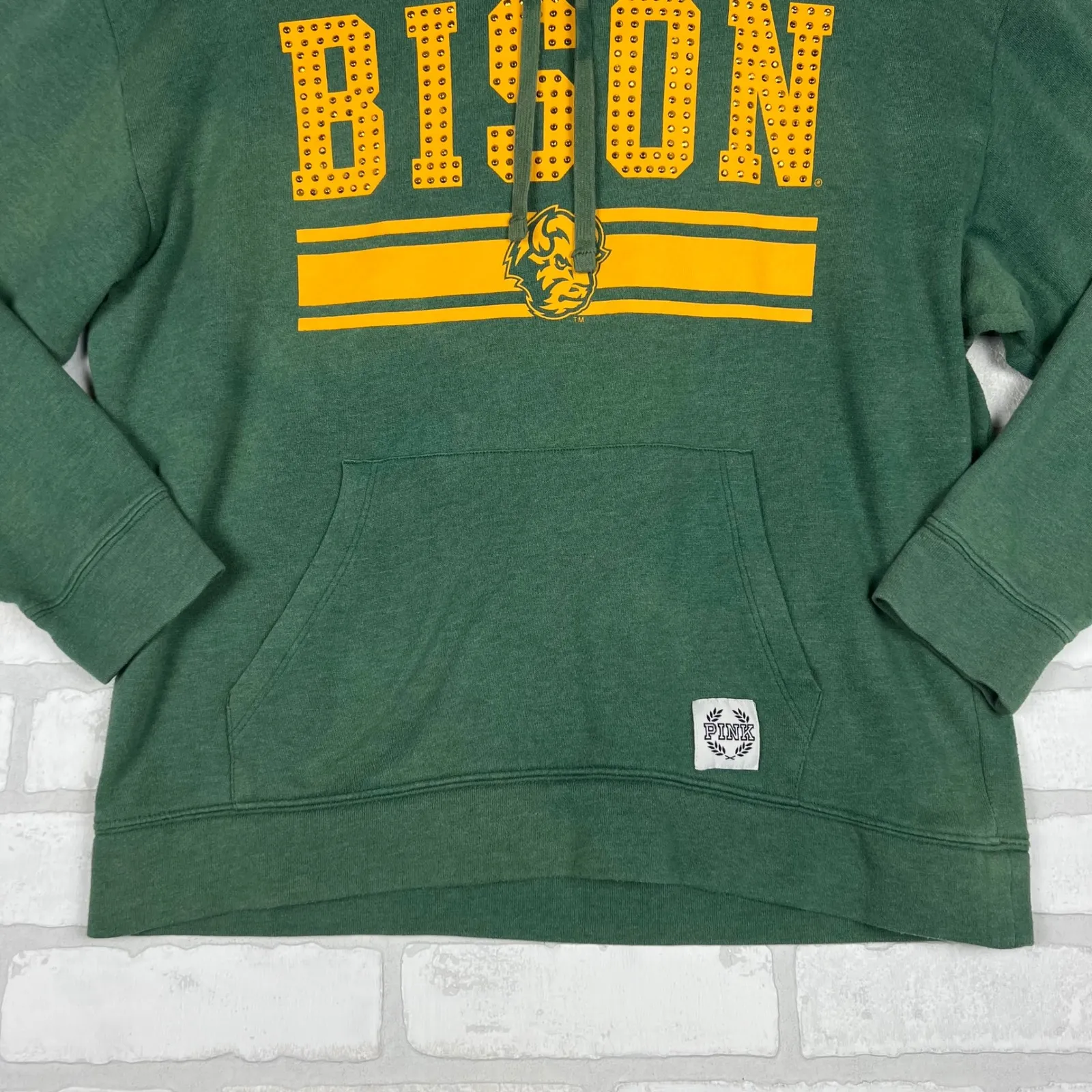 PINK Victoria's Secret Bison‎ North Dakota Green Pullover Hoodie - Women's - Image 3