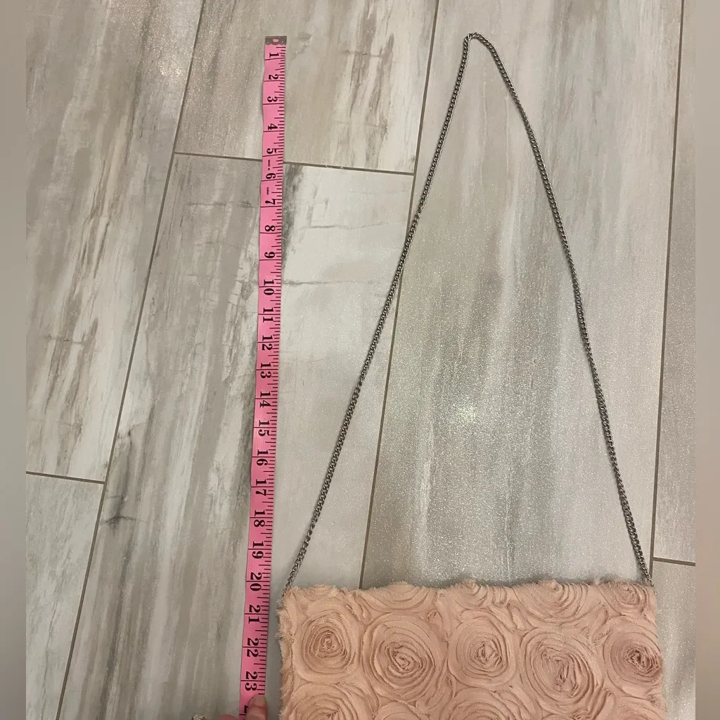 Blush Pink H&M Large Clutch & Shoulder Bag with Rosettes and Metal Chain - Image 8