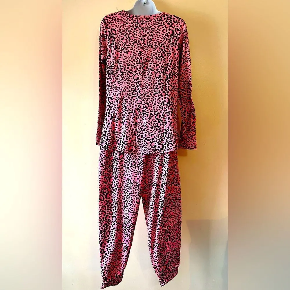 Zenana Premium Hot Pink Leopard Print Loungewear Set Sz M - Image 3