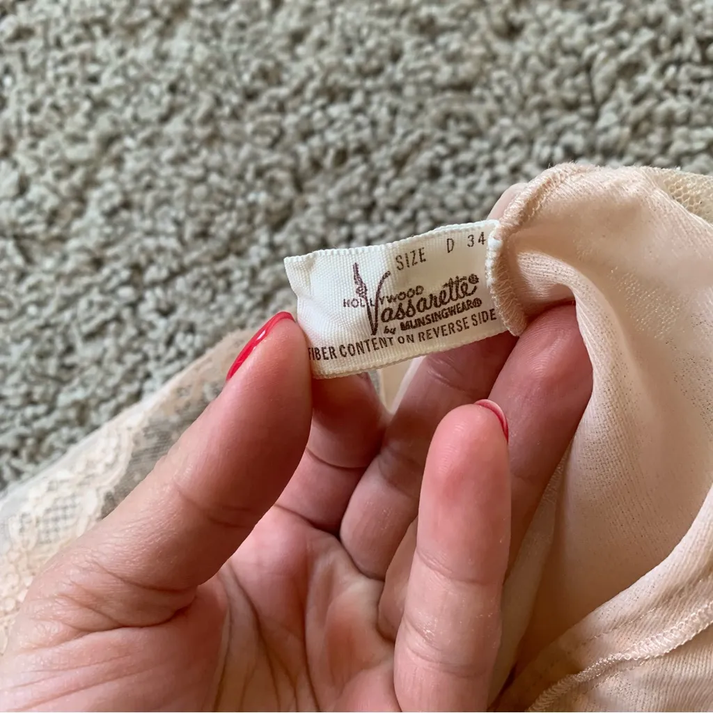 Vintage Hollywood Vassarette Pink Cream Nude Babydoll Slip Dress Size 34D - Image 4