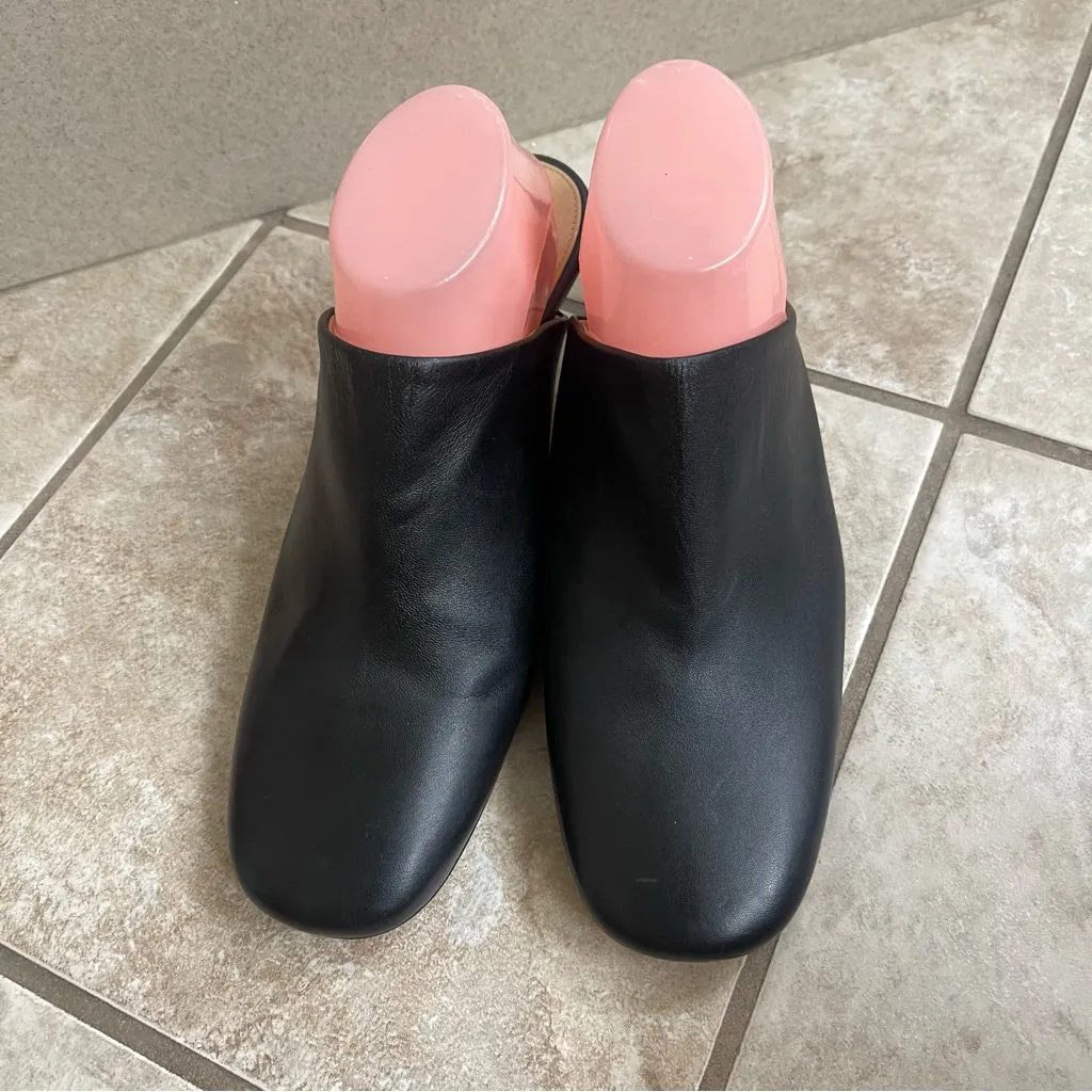 DEAR FRANCES Black‎ Leather Round Toe Kitten Heel Mules 42 USA 12 WORE ONCE Black - Image 6