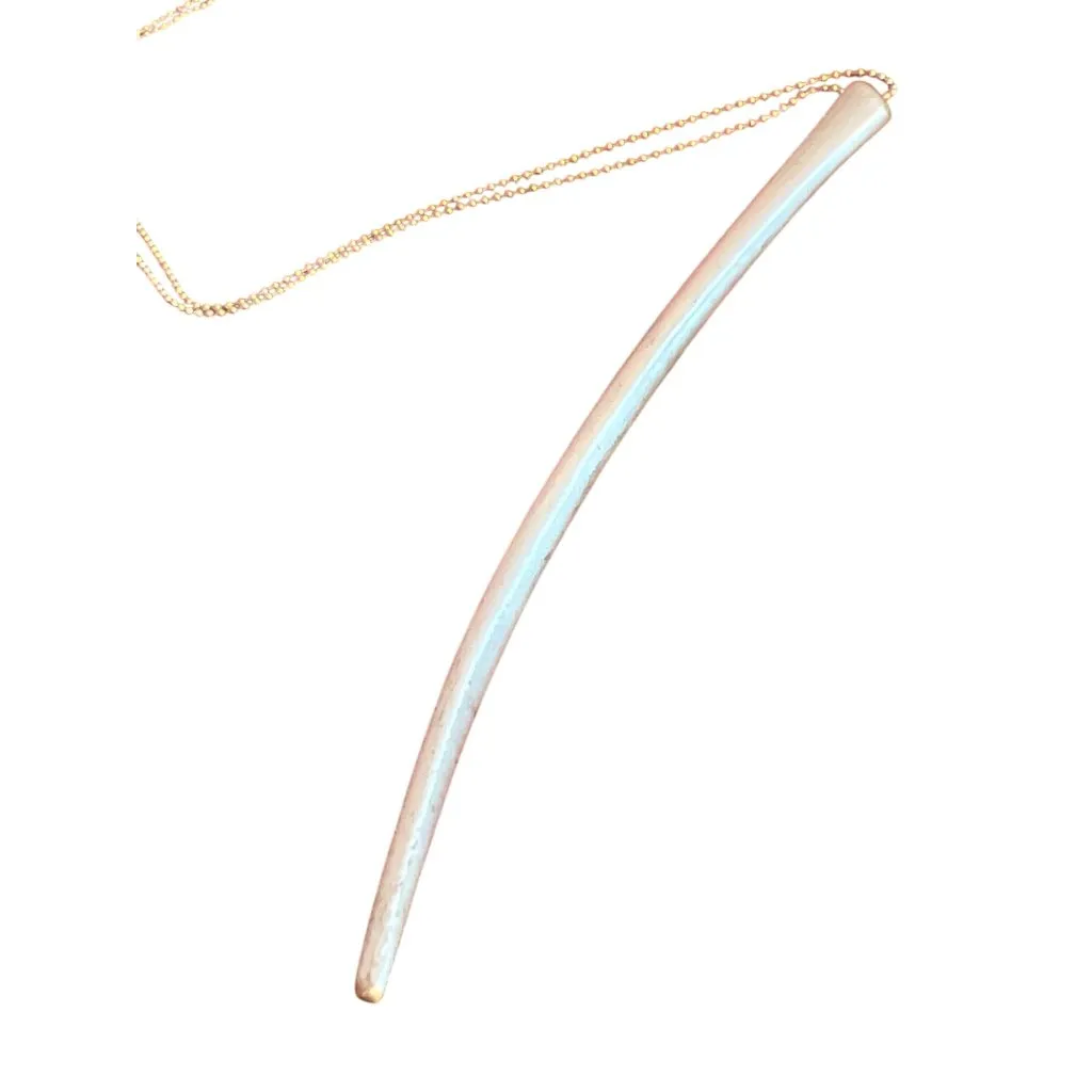 Silver Tone Ball Chain Necklace Sleek Pendant Long Horn Claw Spike Tine 32" Long - Image 2