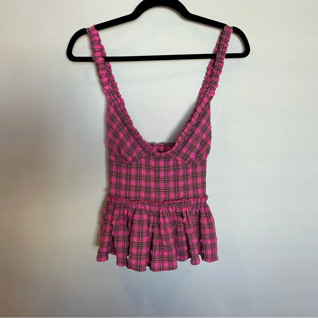 Free People Tag You’re It Tank, Purple Plaid, Large - Image 3