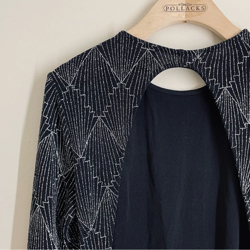 H&M Divided Long Sleeve Black and Silver Open Back Glittery Dress size M - Image 4