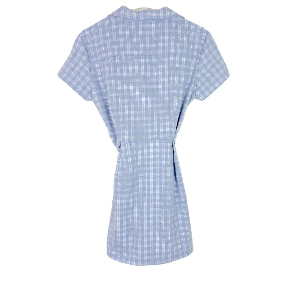 Brandy Melville Blue Plaid Leanne Dress Flannel Short Sleeve One Size Fits Most - Image 8