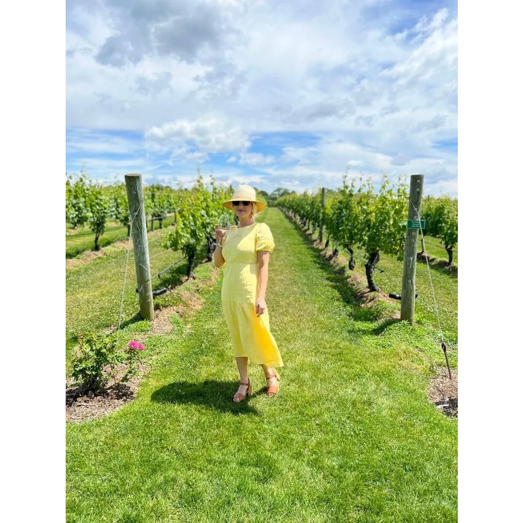 LOVE WHIT Yellow 100% Cotton Tie Back Crewneck Short Sleeve Flowy Midi Dress S - Image 10