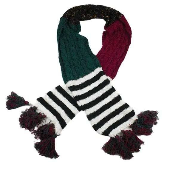 NWT Free People Nova Stripe Tassel Long Scarf Red Green White Autumn One Size - Image 5