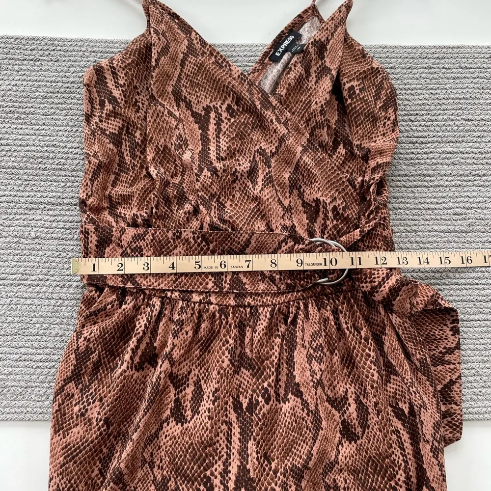 Express Brown Black Snakeskin Print Wrap Front Belted Jumpsuit Romper Size XS - Image 7