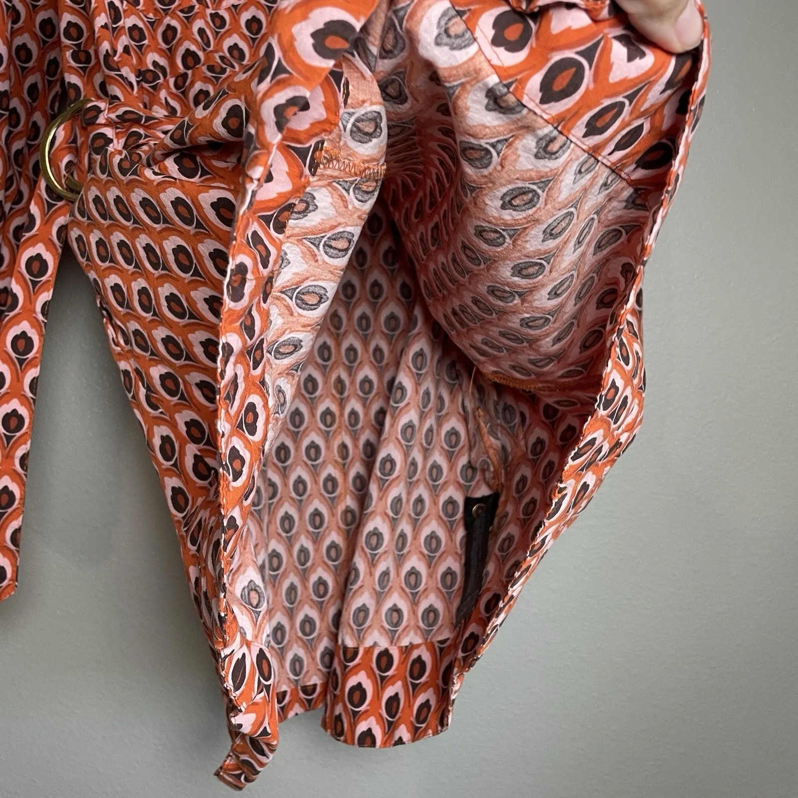 ZARA Shirt Dress Medium Orange Geometric Short Cotton Belt 60s 70s Retro Disco - Image 4