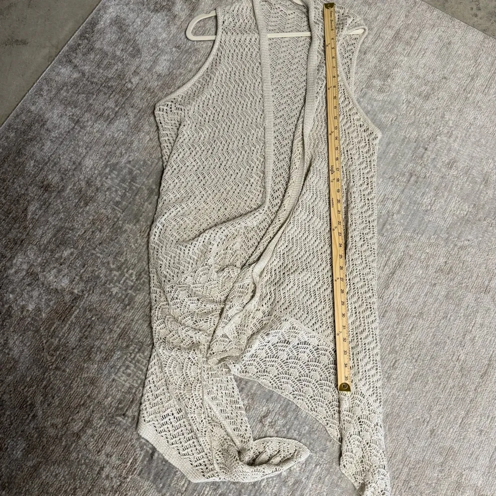 Unbranded Cream Crochet Open Knit Duster Waterfall Cardigan Vest Tan Size L - Image 6