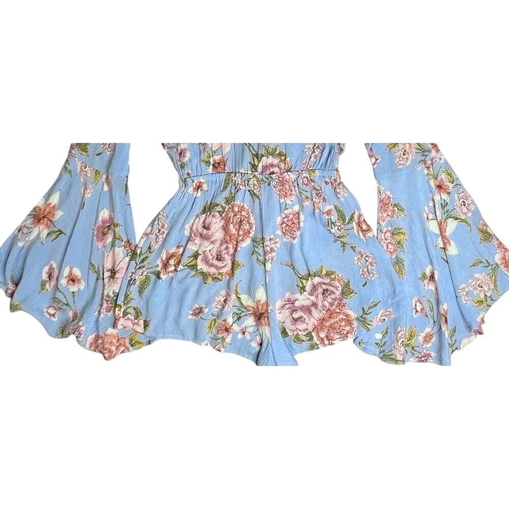 Billabong Sittin Pretty‎ Blue Floral Romantic Romper SMALL Boho Cottagecore NWT - Image 12