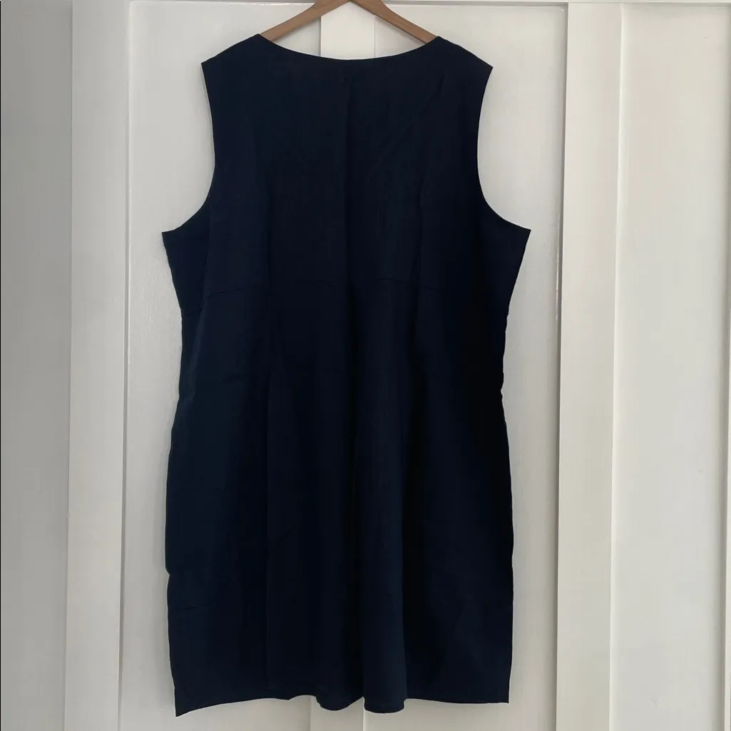 J. JILL Love Linen Sleeveless Crewneck Pocket Shift Dress in Navy Blue Size 4X - Image 4
