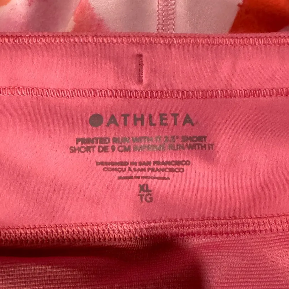 Athleta X-Large Printed Run With It Shorts Activewear UPF Lined Zip-Pocket Pink - Image 5