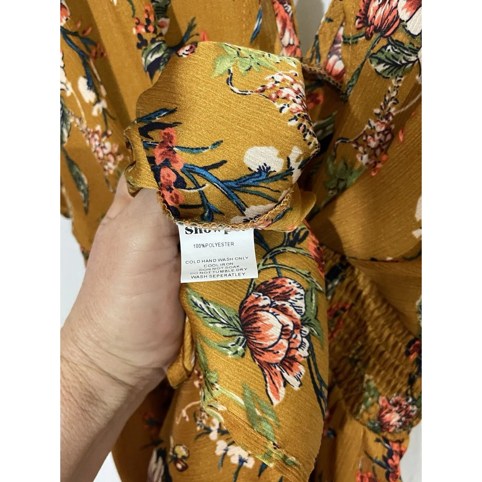 Showpo Vacay Ready BOHO Maxi Dress Plunge Thigh Split In Mustard Floral SZ 4 - Image 9