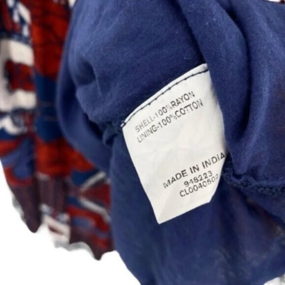 eShakti Red and Blue Cotton Boho Print Dress Tribal Western - Image 9