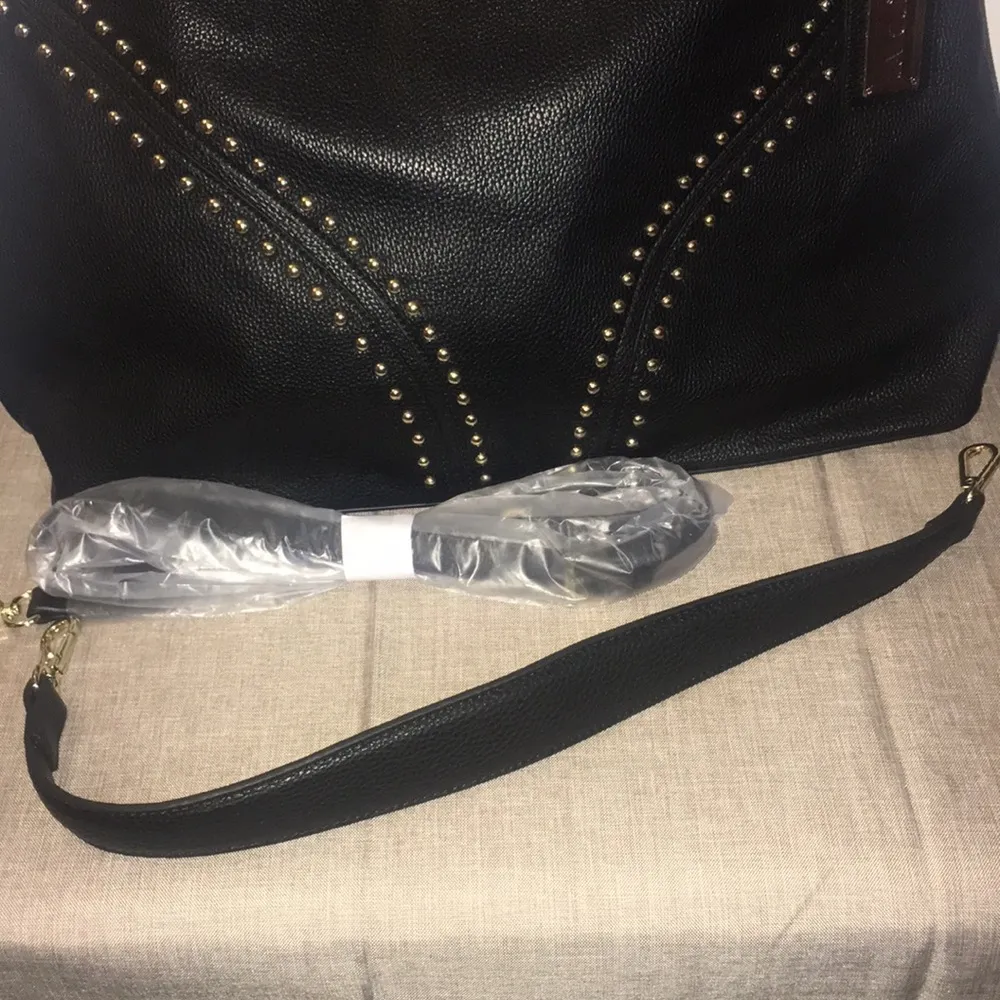 NEW Pebbled Vegan Leather Studded Hobo Western Studded Shoulder Bag Black - Image 3