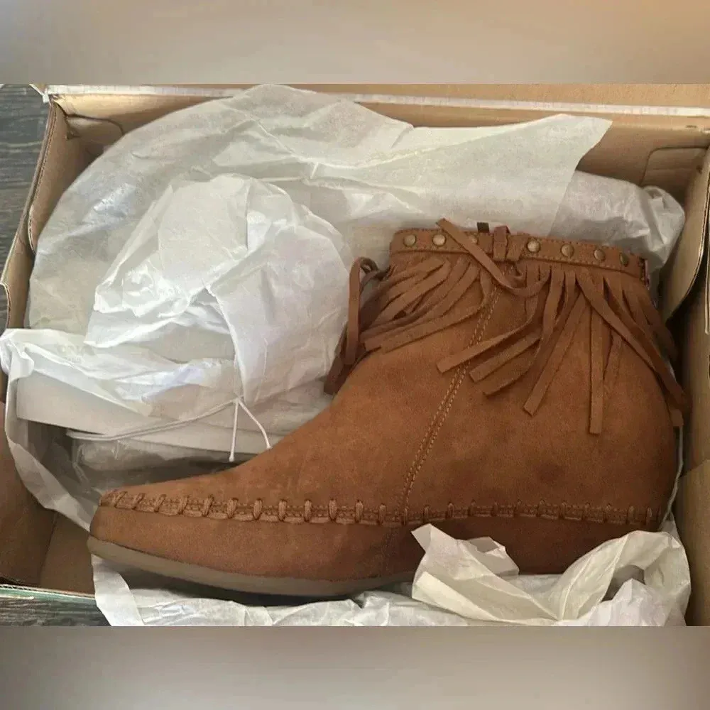 Arizona Jean Co. AZ TARLO Chestnut Fringe‎ Ankle Booties Women's Size 8 Medium - Image 2