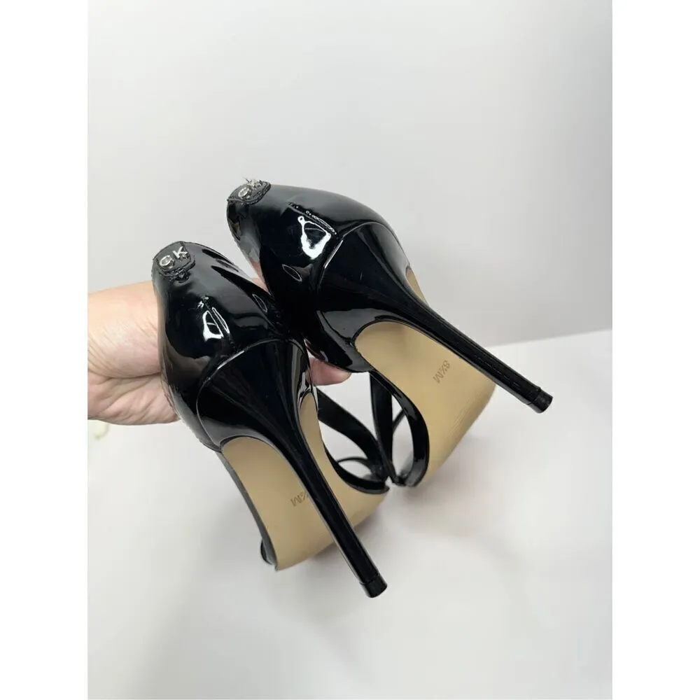 Calvin Klein Sandals Women Size 5.5 Black Patent Leather Square Toe Dress Heels - Image 8