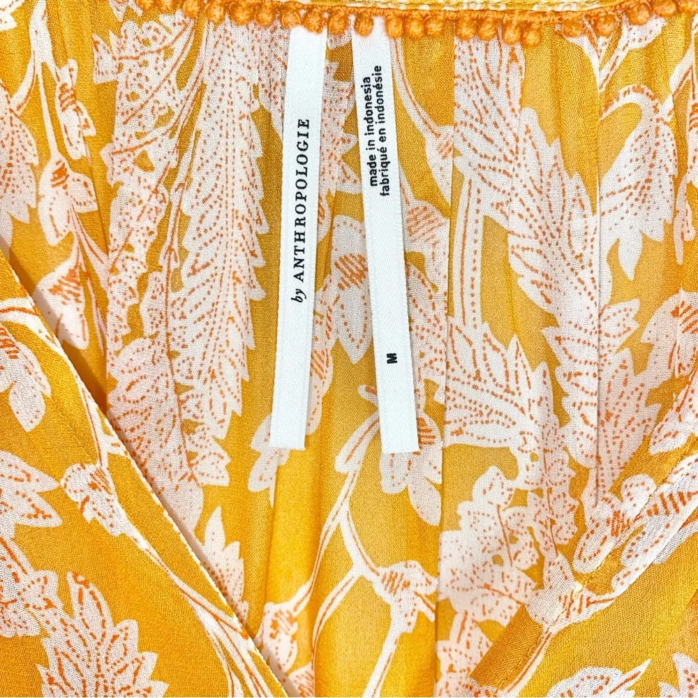 Anthropologie Mia Tiered 3/4 Sleeve Button Front Yellow Floral Ruffled Tunic Top - Image 7