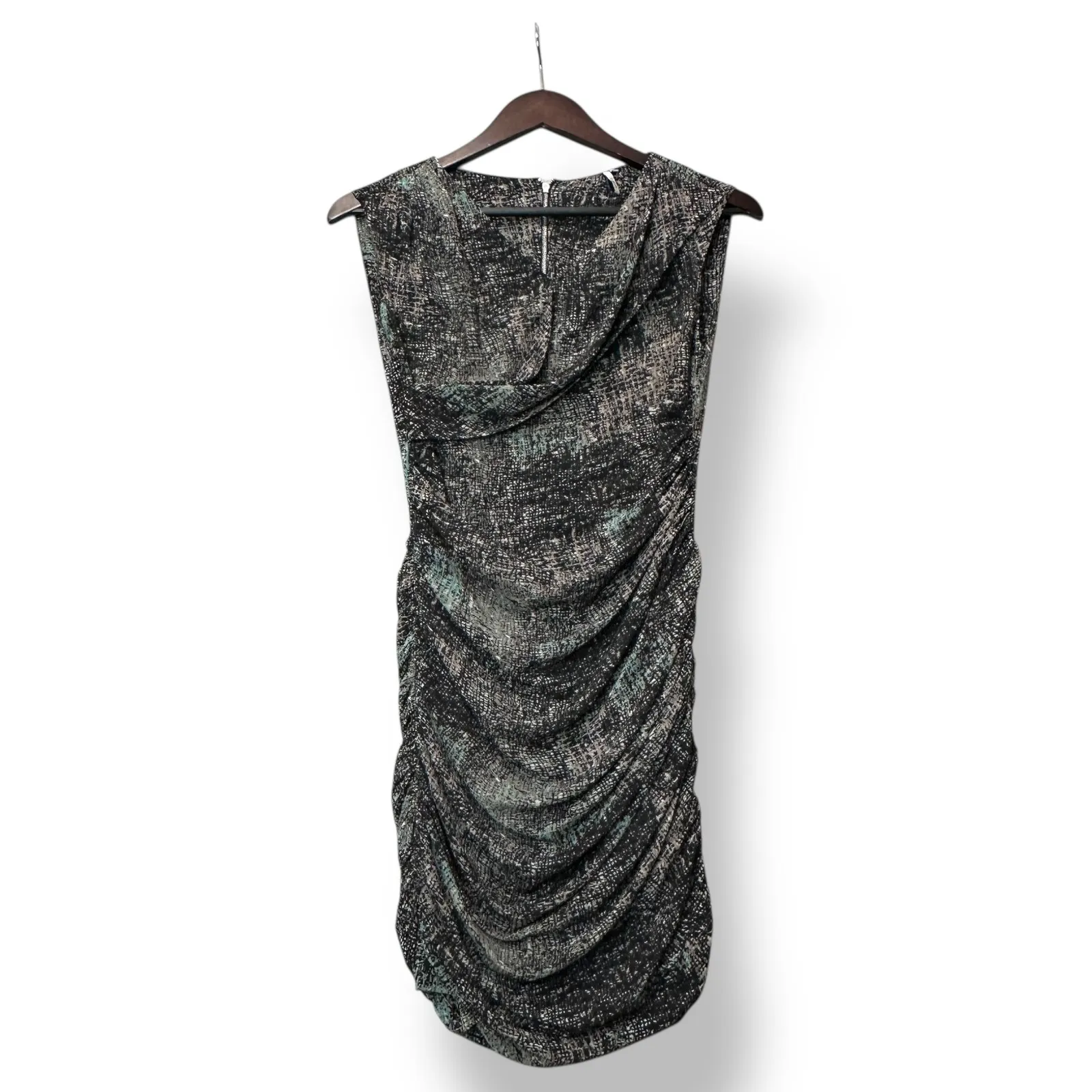 IRO Women Heidi Drape Ruched Metallic Print Dress US Size‎ S Glam Night Out - Image 2