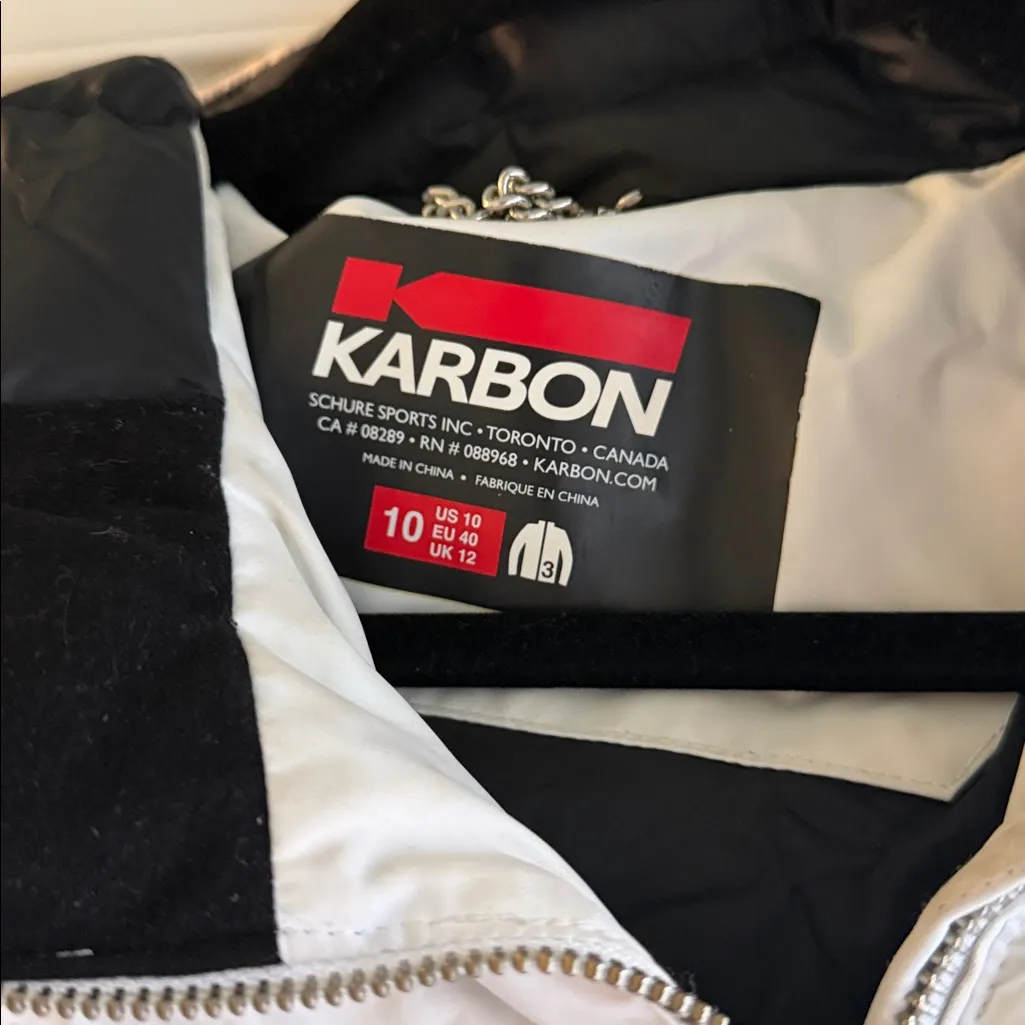 Karbon White ski jacket with double stripes in red and black Size 10 - Image 5