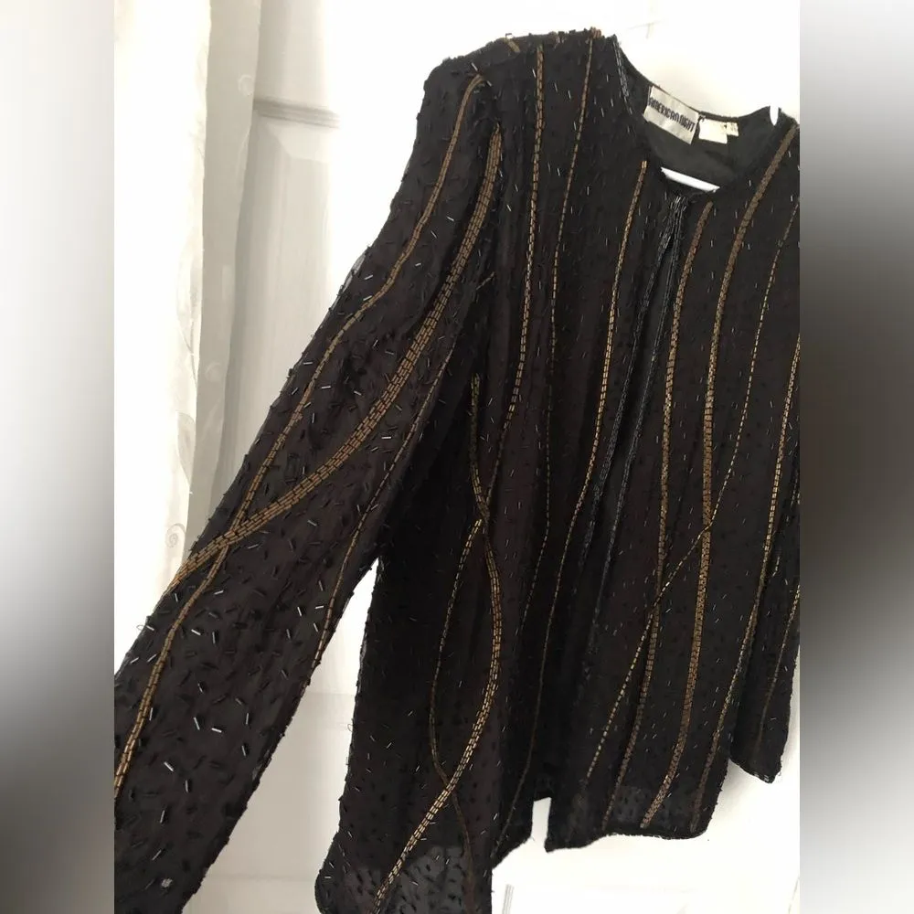 AMERICAN NIGHT Women's Vintage Beaded 100% natural Silk Evening Jacket XL 12 - Image 6