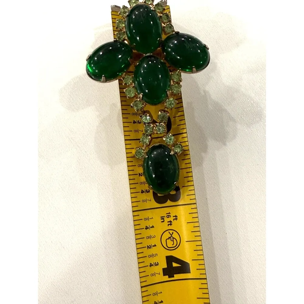 Vintage Emerald Green + Lime Green Rhinestone Brooch Pin Costume Fashion Jewelry - Image 5