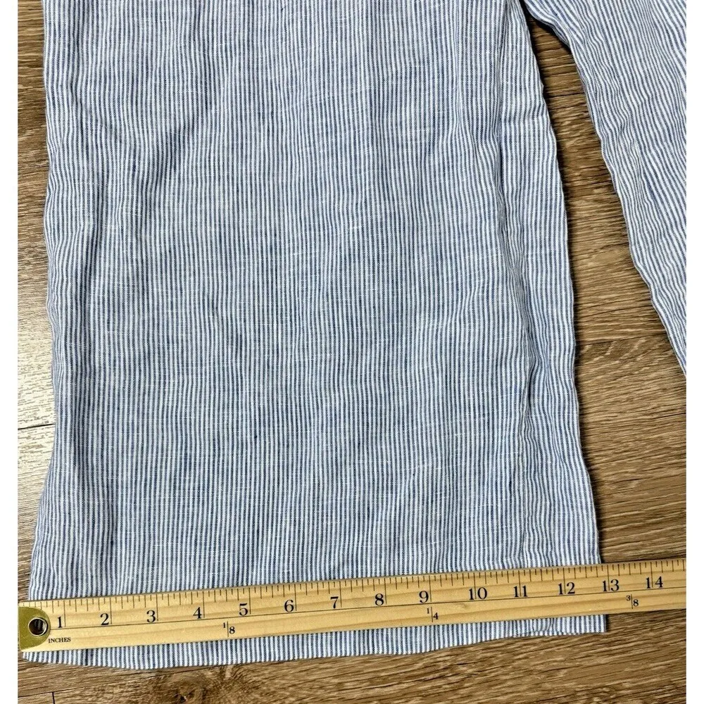 J. Crew 100% LINEN Women’s Blue White Striped Wide Leg Jumpsuit Preppy Size 0 - Image 4