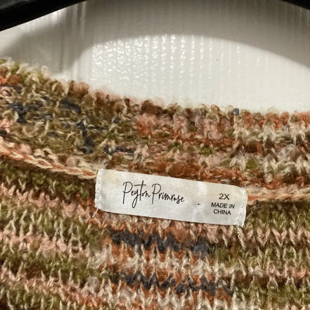 Peyton Primrose Tan Multicolor Striped Plus Size Long Sleeve Knit Sweater Brown - Image 2