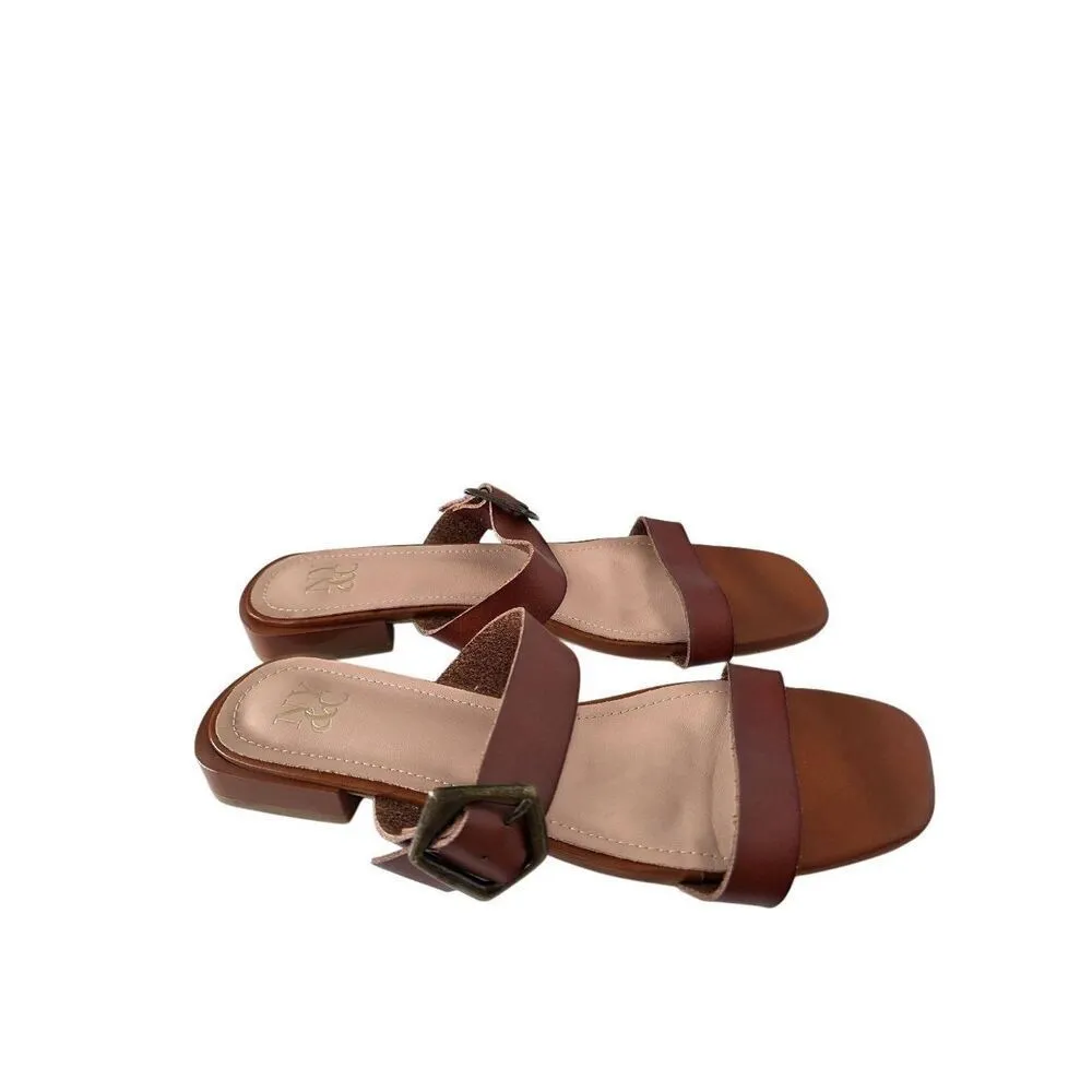 New York & Company Helga Big Buckle Sandal Double Strap Brown Open Toe Size 10 - Image 3