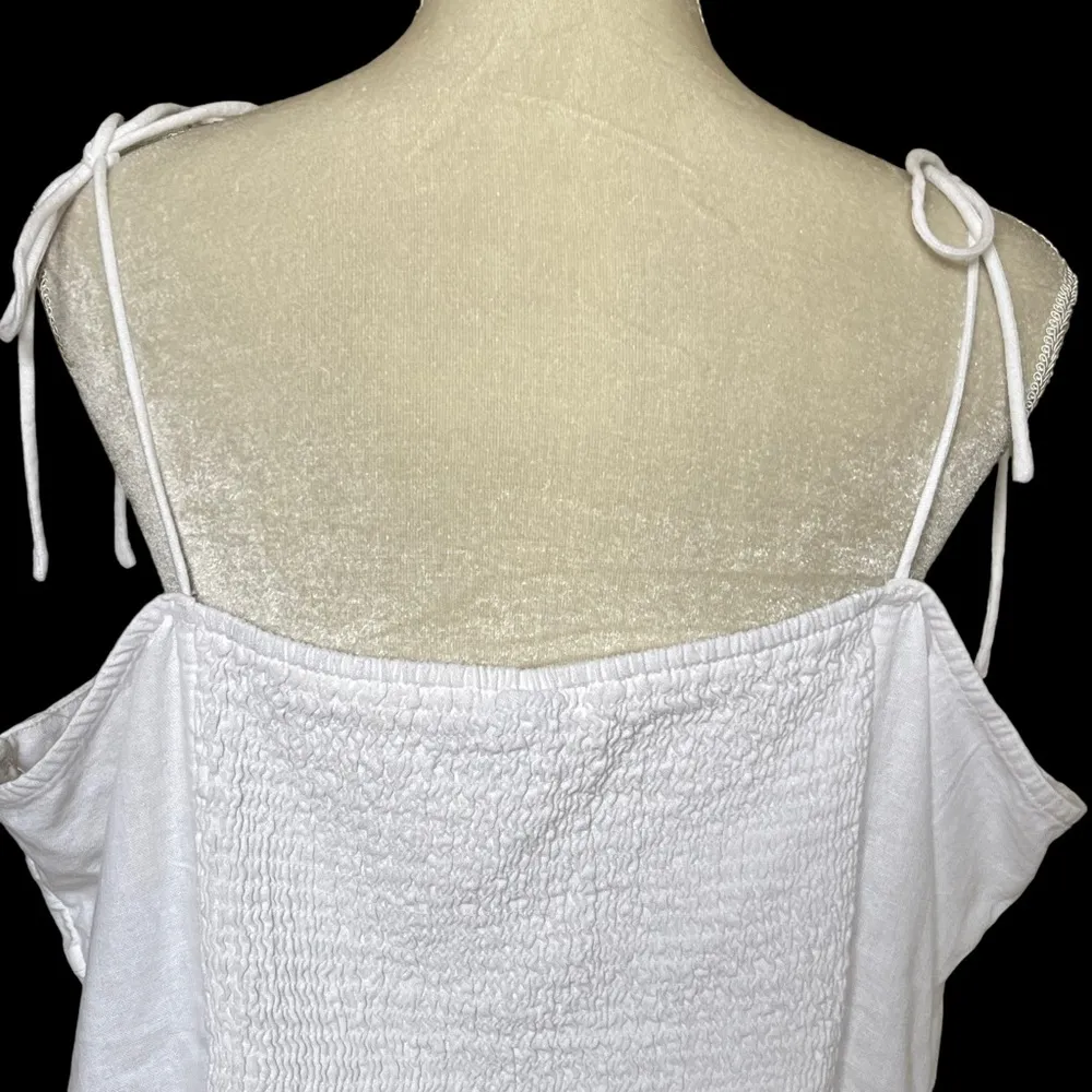 Women’s Linen Fitted Tie Shoulder Cropped Cami Plus Size XXL White - Image 7