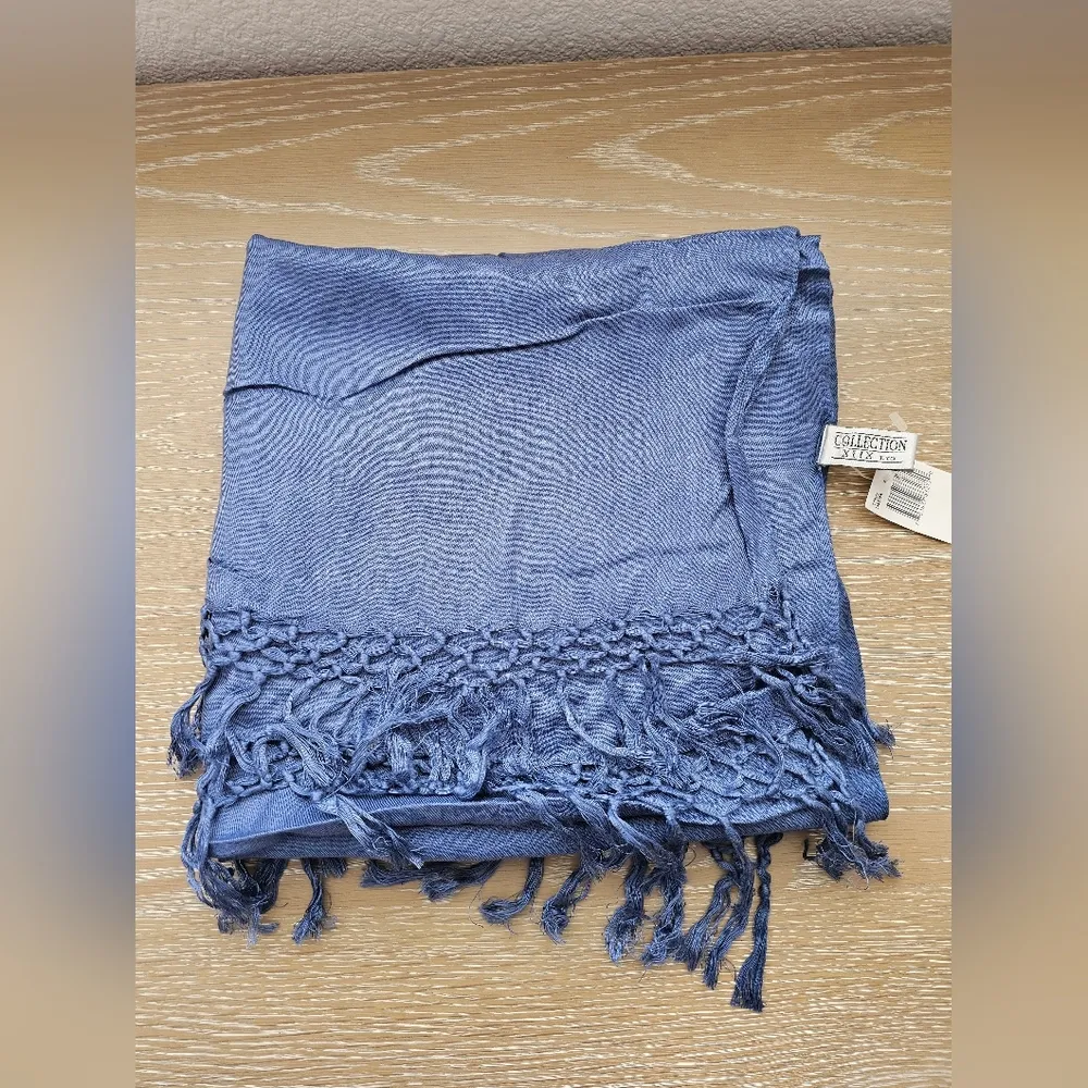 Collection XIIX Denim Blue Woven Tassel Wrap Scarf New With Tags - Image 6