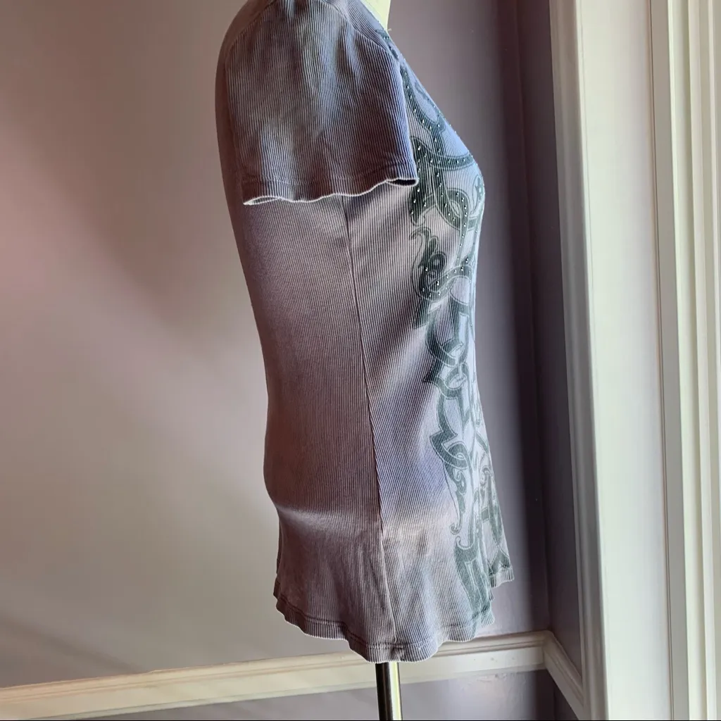 Skinny Minnie short sleeve ribbed baby tee bling studs on front Size Small Gray - Image 3