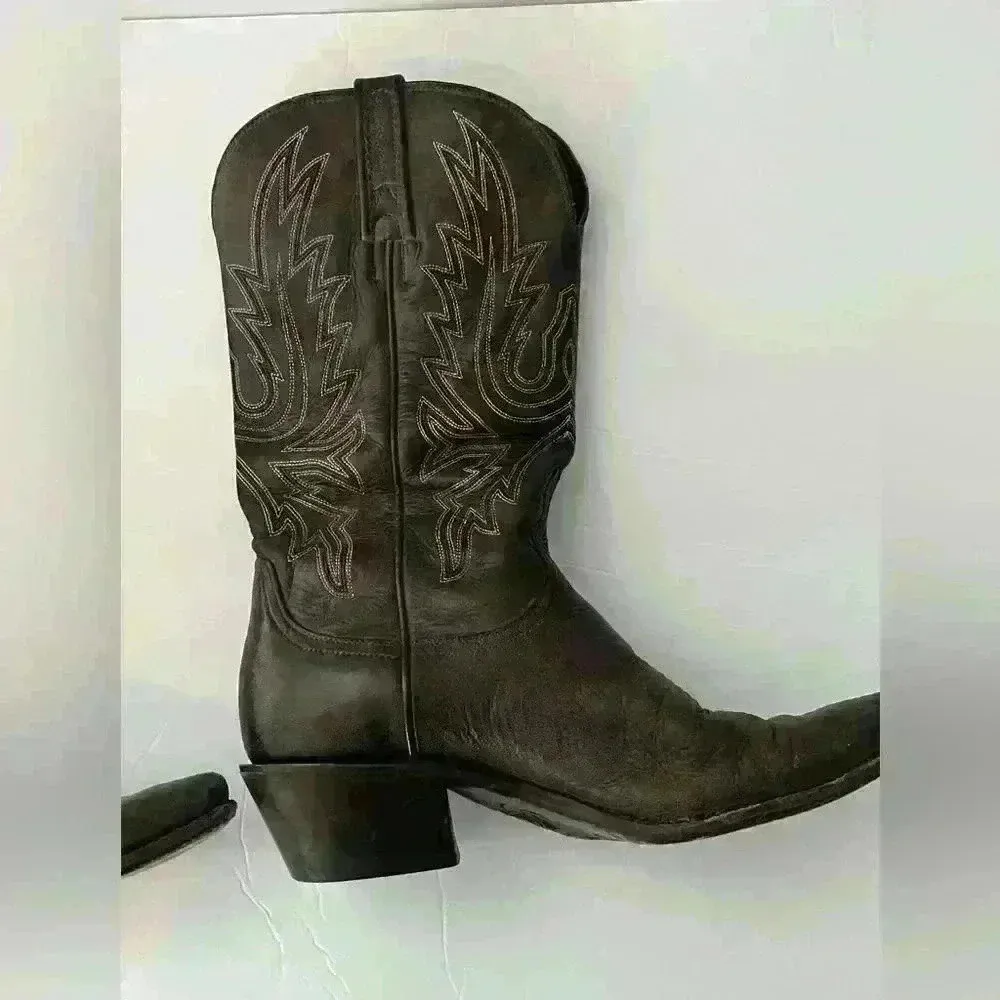 Charlie 1 Horse Mad Dog Calf Cowboy Boots Chocolate Brown Size 7.5 - Image 4