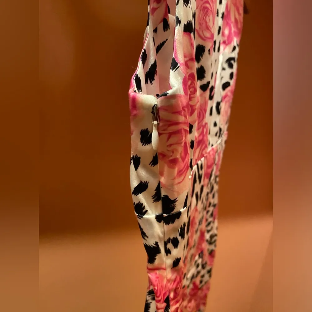 Vintage Y2K 2000s Bryan Bradley Roses & Leopard Printed Satin Mini Dress Size 4 Pink - Image 5