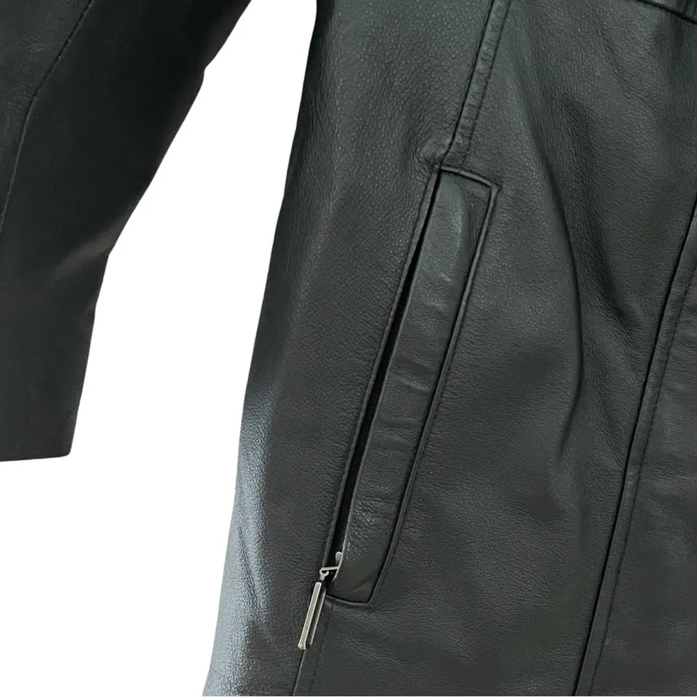 CROWN AND BARROW 100% Genuine Leather Black Trench Blazer Jacket Sz S - Image 4