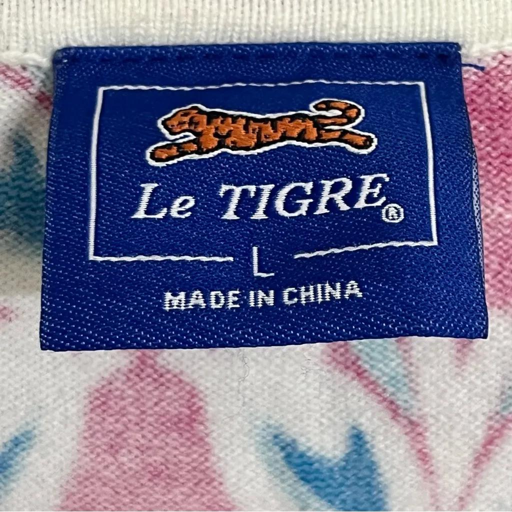 Le Tigre Womens Pink Blue Button Front Cotton Blend‎ 3/4 Sleeve Cardigan Large - Image 3