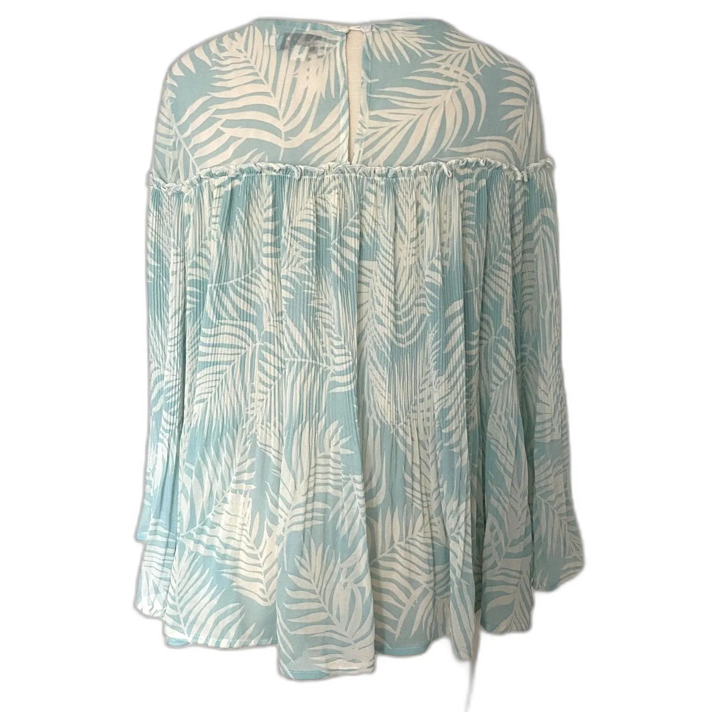Anthropologie Molly Bracken Jungle Mint Sheer Leaf Print Lightweight Blouse Sz L - Image 2