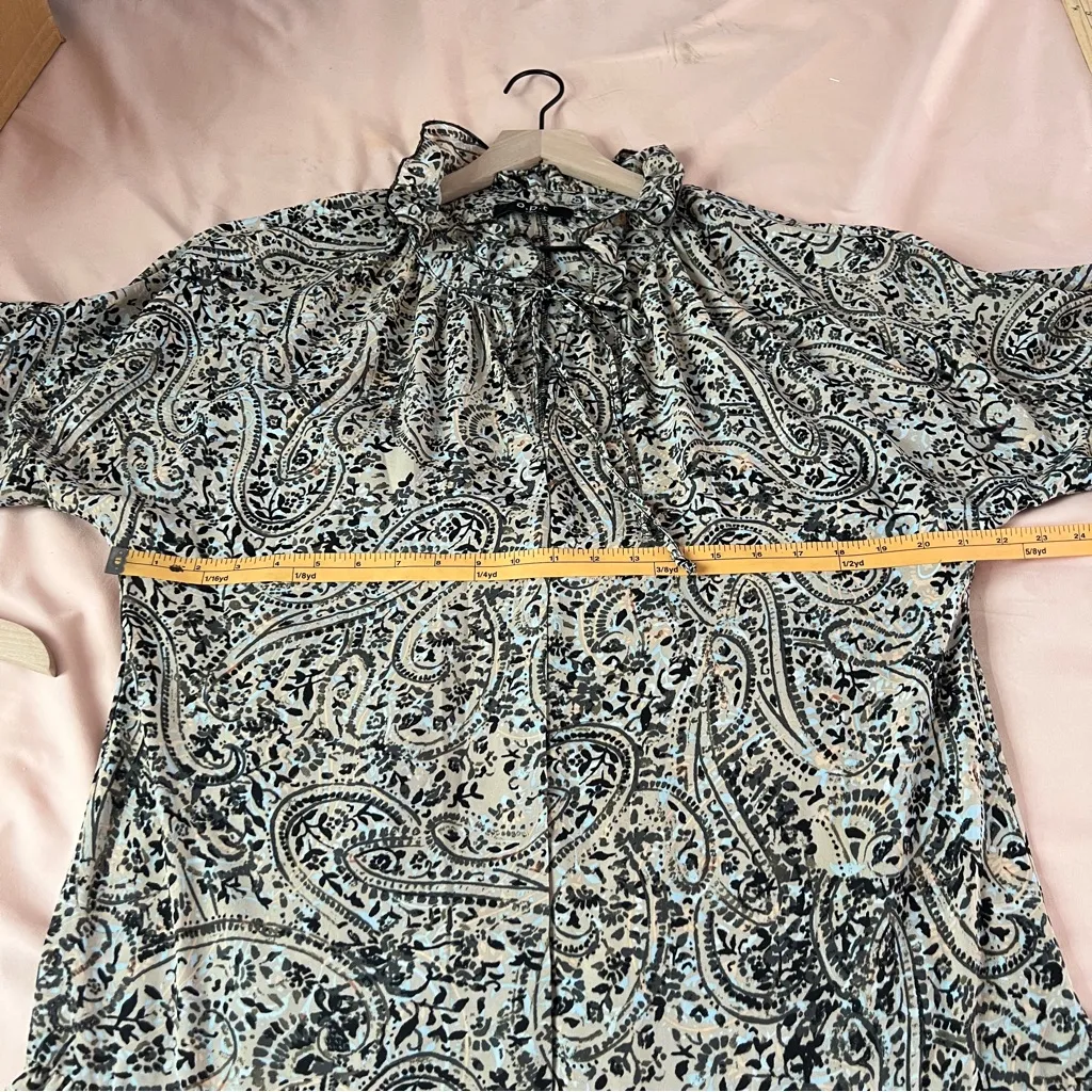 OPT Boho Paisley Print‎ Long Sleeve Tiered Midi Dress Peasant Prairie Ruffle M Green Size M - Image 13