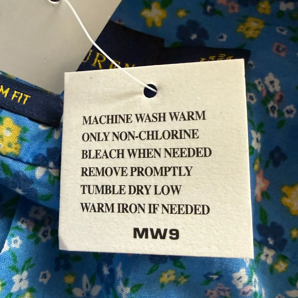 Ralph Lauren blue floral long sleeve collared button down shirt women's size M - Image 12