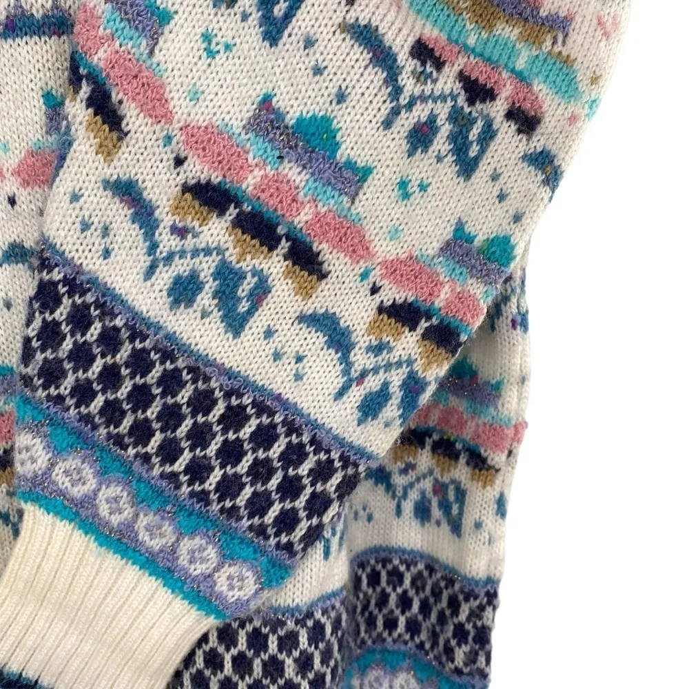 Vintage Western Connection Wool Acrylic Fair Isle Cable Knit Sweater Blue Size M - Image 7