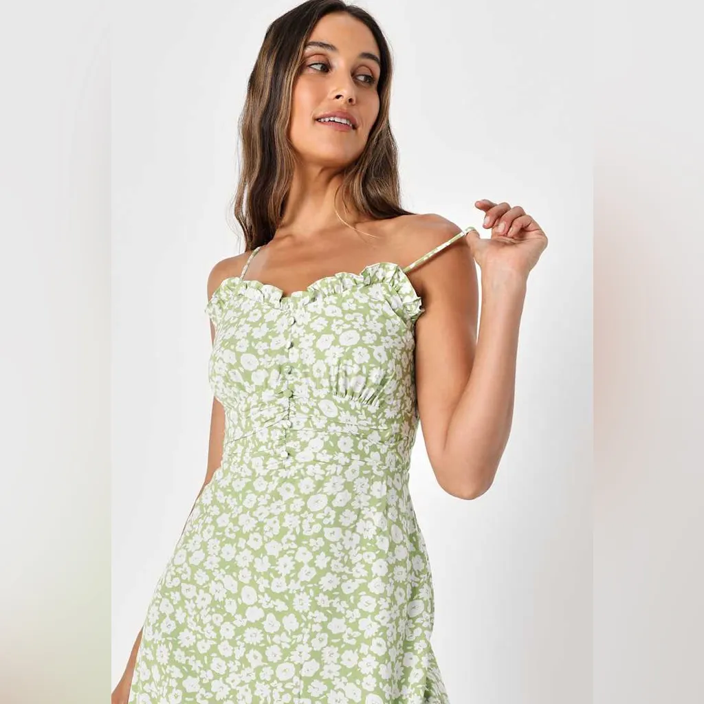 Timeless Touch Green Floral Print A-Line Midi Dress S - Image 5
